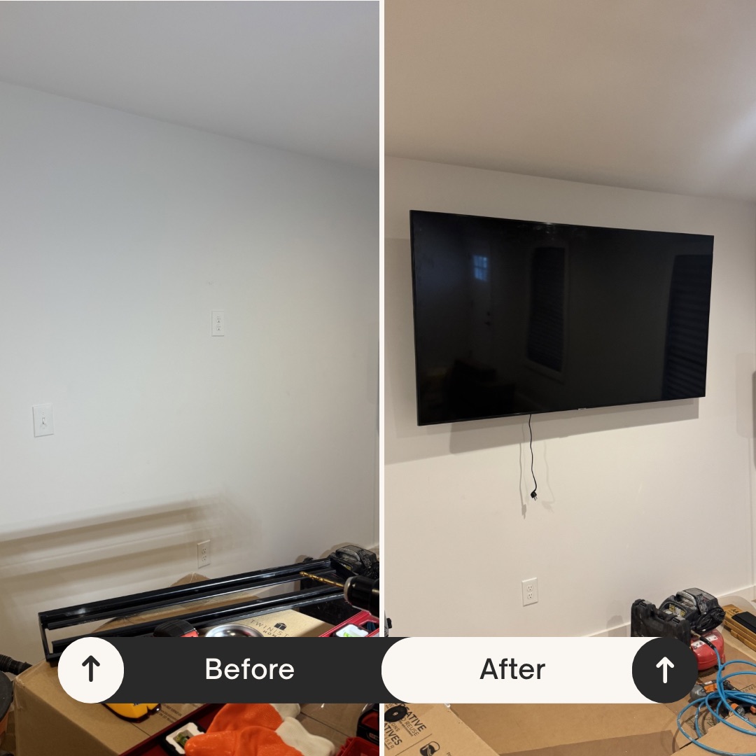 Before and after TV mounting job by Assemble Pro NJ